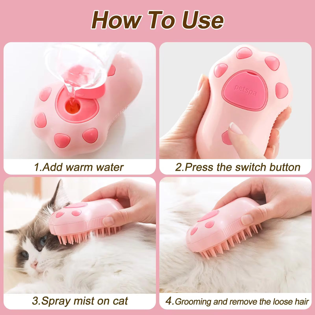 Cepillo De Vapor 3 En 1 Para Perros Y Gatos Mimo